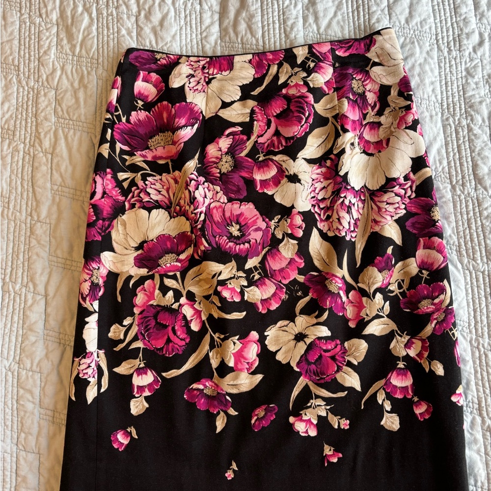 Floral Black and Pink Skirt from White House Black Market